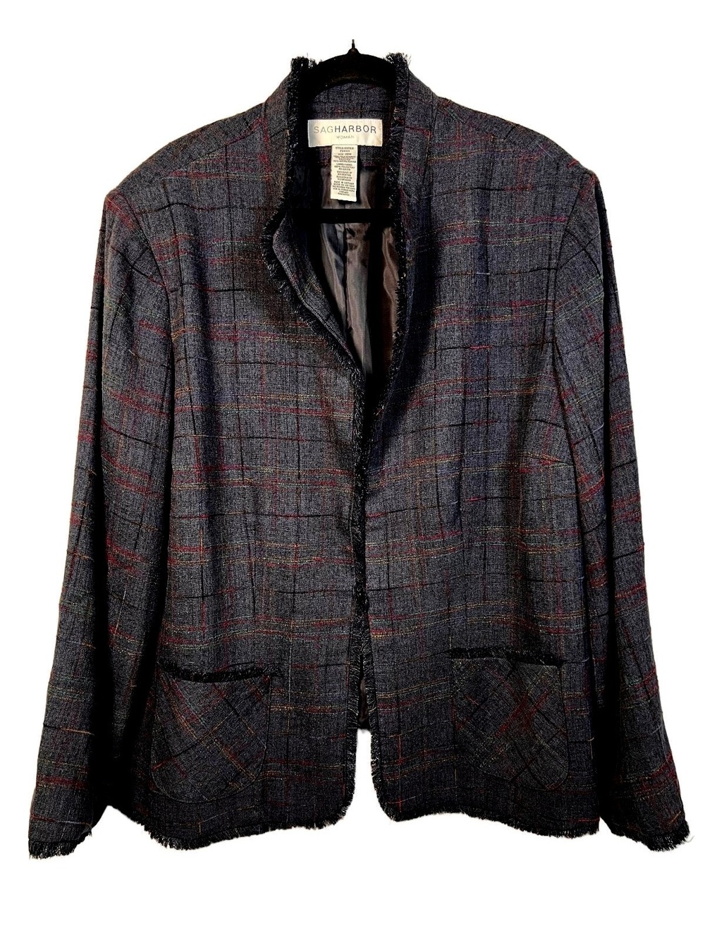 Sag Harbor Women's Size 20W Plaid Blazer with Fringe Trim New